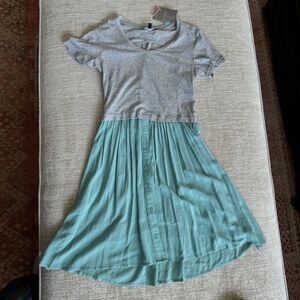 Anthropologie Funktional NWT Women's T-Shirt Flowy Dress Gray/Blue Sz Small